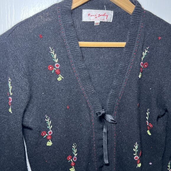 Rene Derhy Vintage Cardigan Size Small Silk Lambswool Angora Blend Beaded Black - Picture 3 of 9